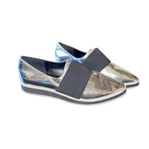Karl Lagerfeld Paris Kristi Chrome Platform Silver Slip On Shoes US 7 EU 37.5